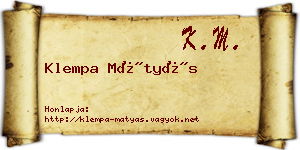Klempa Mátyás névjegykártya